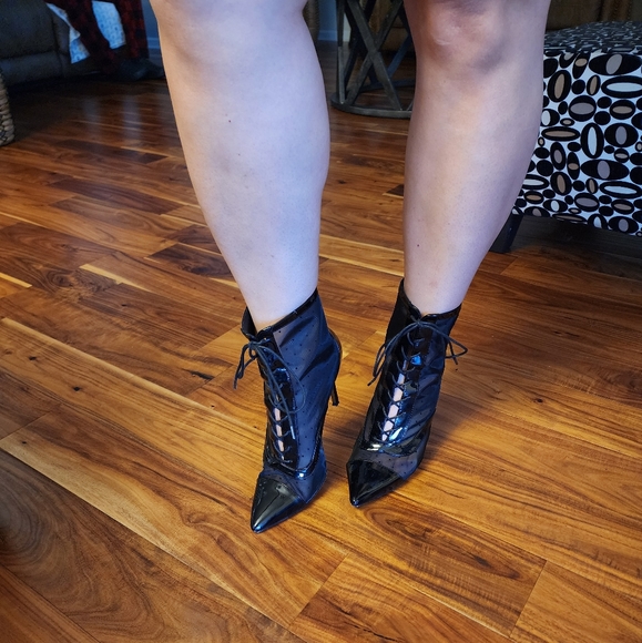 Pointed Toe Party Bootie High Heel Shoes Womens Zip Strappy Ankle Boots Size 9 - Picture 4 of 16